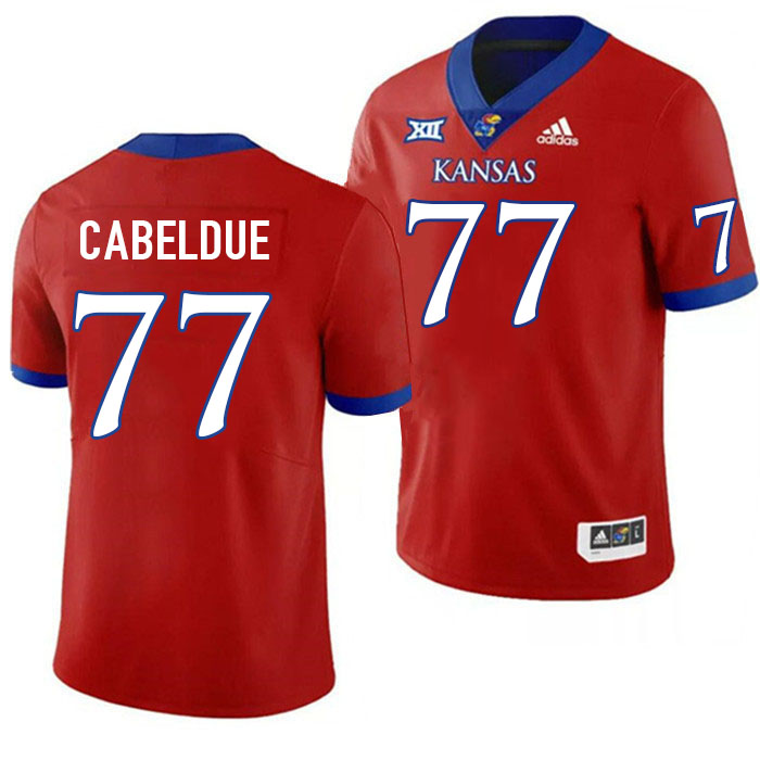 Men #77 Bryce Cabeldue Kansas Jayhawks College Football Jerseys Stitched Sale-Red - Click Image to Close